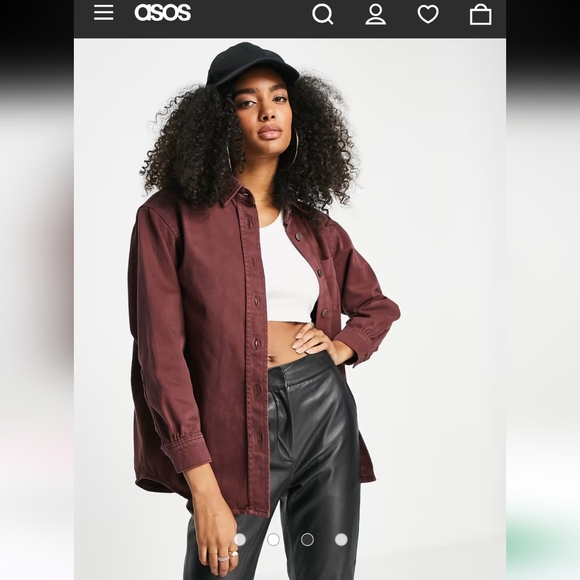 ASOS Denim Oversized Shacket Red Maroon Cotton Shirt Button Jacket - Picture 1 of 7